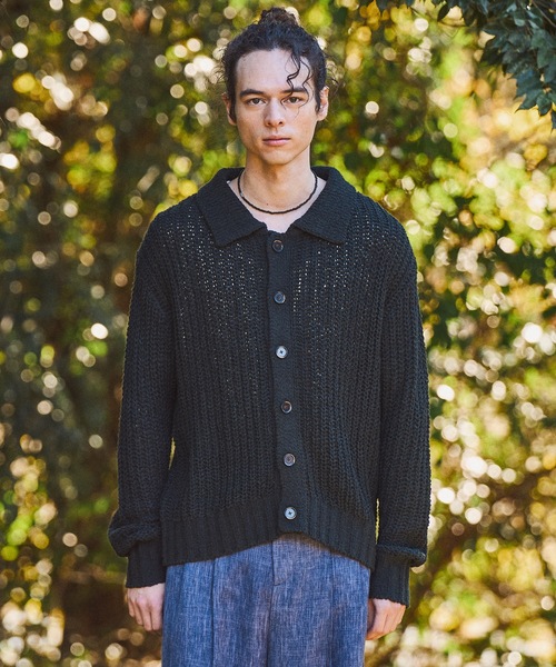Casper John（キャスパージョン） カーディガン Ribbon yarn collar