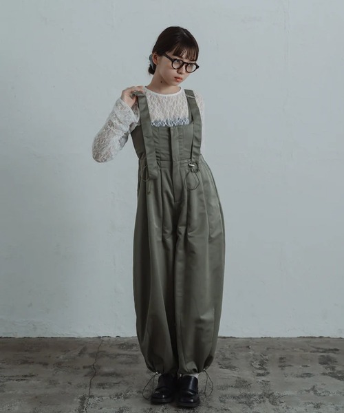 un3d カーキ　サロペット　ストラップ付きオーバーオール サロペット オーバーオール twill parachute overalls レディース