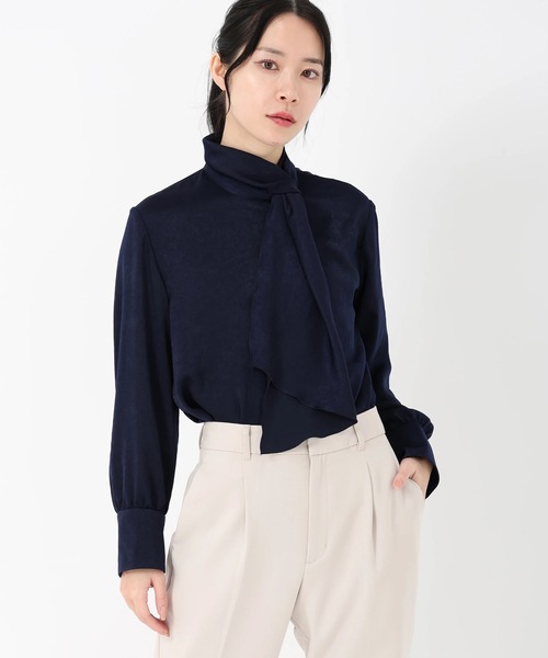 【新品】STRAWBERRY-FIELDS とろみサテンボウタイブラウス　長袖 STRAWBERRY-FIELDS（ストロベリーフィールズ） ブラウス シャツ