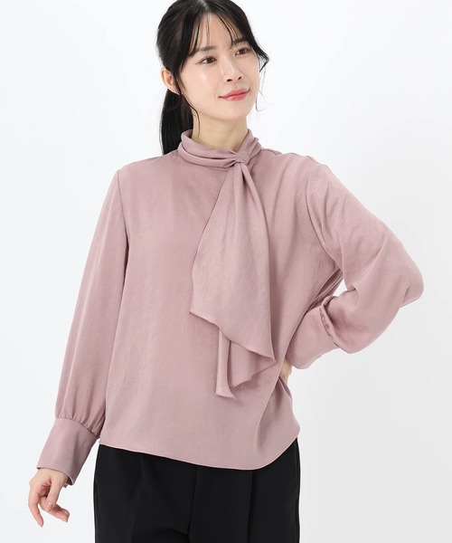 【新品】STRAWBERRY-FIELDS とろみサテンボウタイブラウス　長袖 STRAWBERRY-FIELDS（ストロベリーフィールズ） ブラウス シャツ