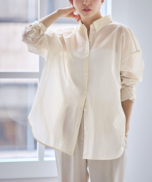 NOBLE（ノーブル） ブラウス シャツ シアーストライプ2wayシャツ