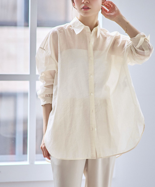NOBLE（ノーブル） ブラウス シャツ シアーストライプ2wayシャツ