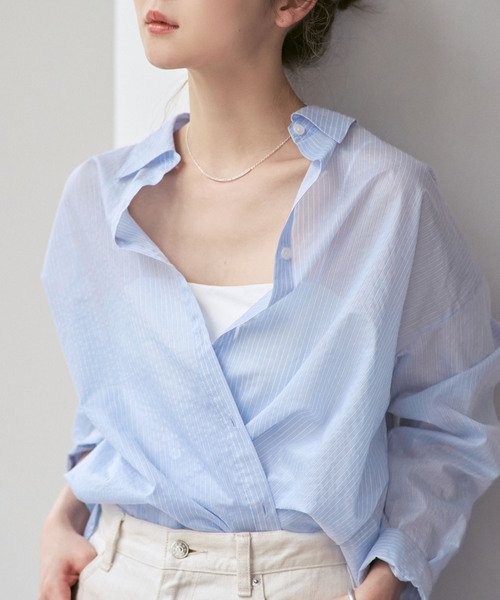 NOBLE（ノーブル） ブラウス シャツ シアーストライプ2wayシャツ