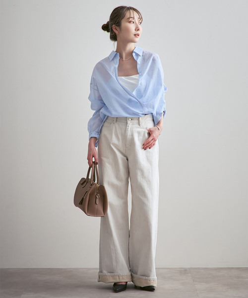 NOBLE（ノーブル） ブラウス シャツ シアーストライプ2wayシャツ