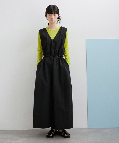 アダムエロペ サロペット フレアスカート 切り替え素材 ロング 黒 フリーサイズ ADAM ET ROPE'（アダムエロペ） サロペットスカート FREE ブラック