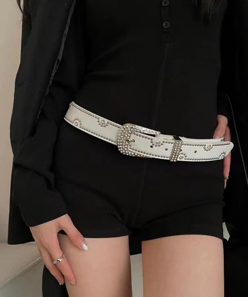 ベルト ラインストーンバックル付きウエスタンスタイルベルト/キラキラ