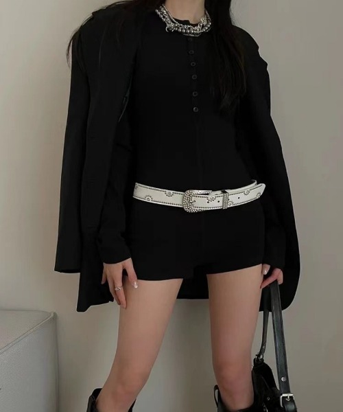 D.I.Aビジュー付き 黒ベルト ベルト ビジュースタッズバックルベルト レディース : ZOZOTOWN Yahoo