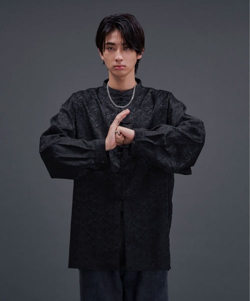 「Ellno Loset」 長袖シャツ MEDIUM ブラック メンズ_画像2