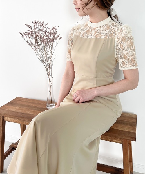「junoah」 半袖ワンピース MEDIUM ベージュ レディース_画像2