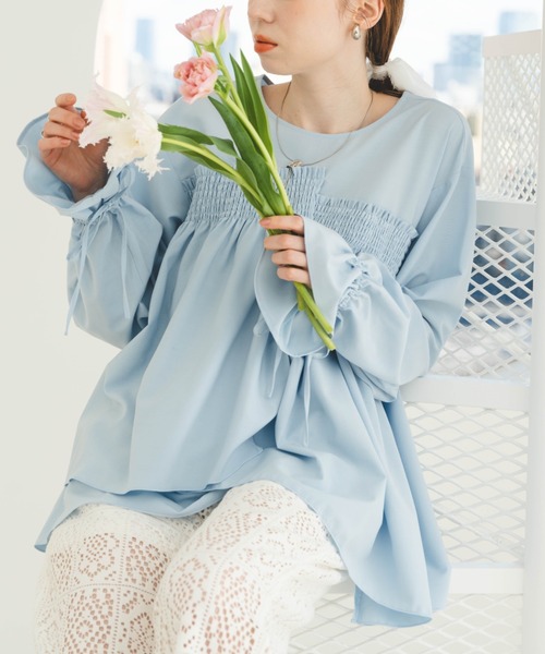hinari（ヒナリ） 長袖ブラウス FREE サックスブルー レディース