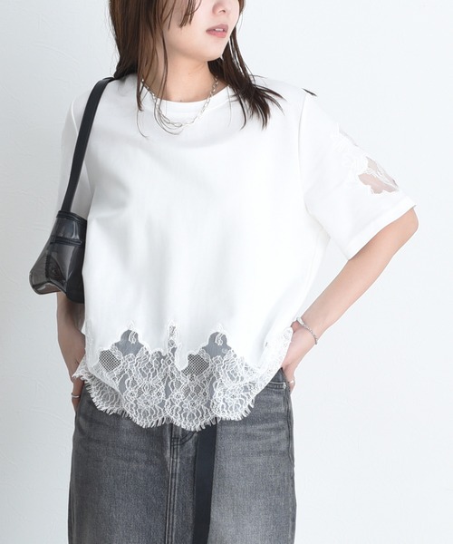 tシャツ レースエンブロTシャツ レディースの画像