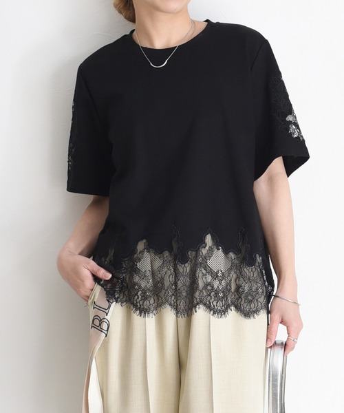 tシャツ レースエンブロTシャツ レディースの画像