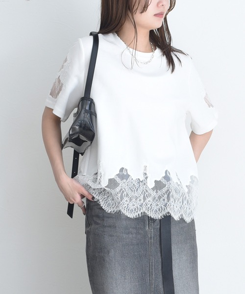 tシャツ レースエンブロTシャツ レディースの画像