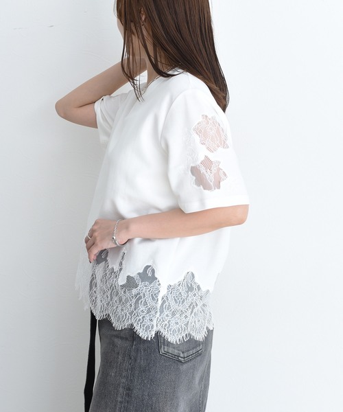 tシャツ レースエンブロTシャツ レディースの画像