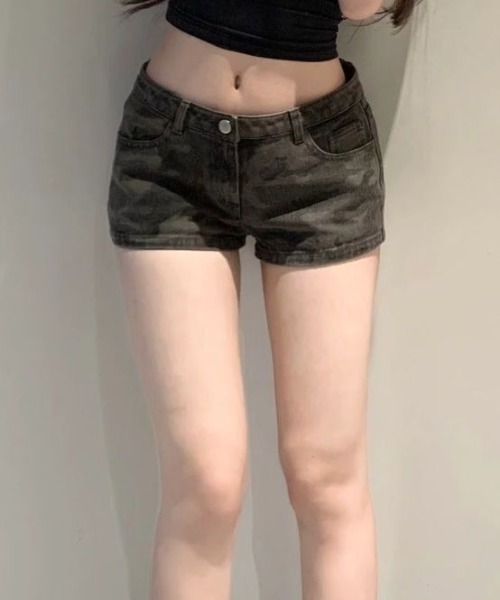 「lilful」 デニムショートパンツ S グリーン レディース_画像2