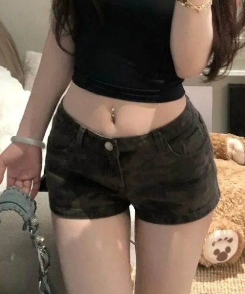 「lilful」 デニムショートパンツ S グリーン レディース_画像3