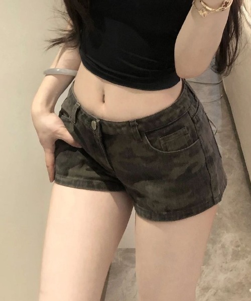 「lilful」 デニムショートパンツ S グリーン レディース_画像4