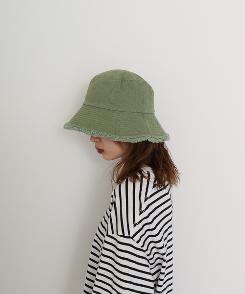 ritsu デニム風フリルバケットハット UNISEX デニムバケットハット ベージュ