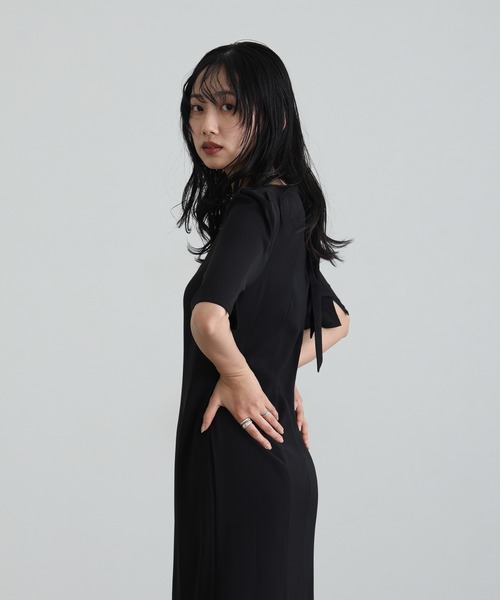 atlo（アトロ） ドレス 結婚式 パーティードレス シンプルタイト袖あり