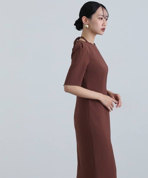 atlo（アトロ） ドレス 結婚式 パーティードレス シンプルタイト袖あり