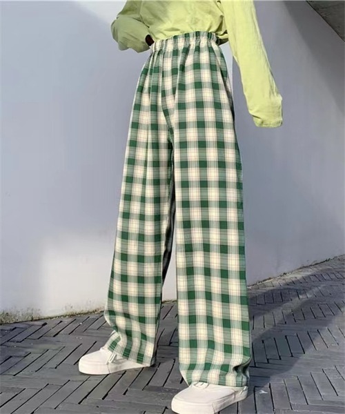 FREE STYLISTS ワイドパンツ パンツ チェック柄ウエストゴムワイド