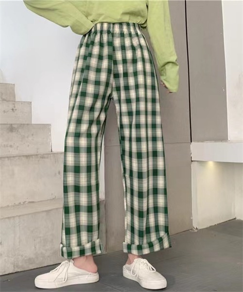 エム&キョウコ　チェック柄 ワイドパンツ Msize FREE STYLISTS パンツ チェック柄ウエストゴムワイドパンツ