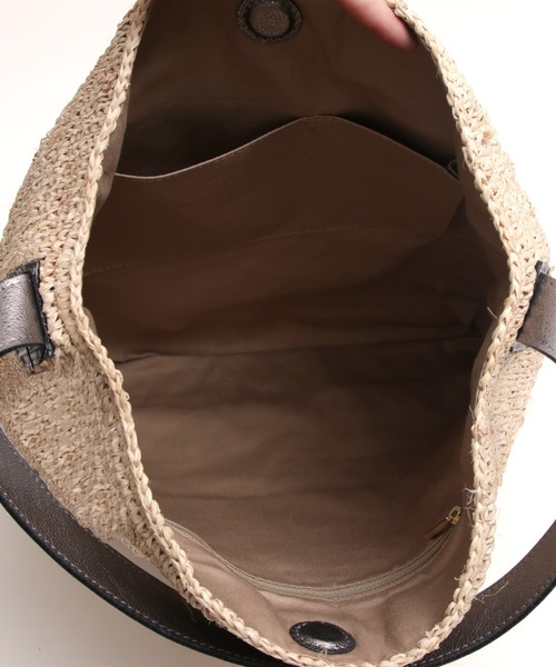 美品 ikot 本革 レザー ラフィア お洒落なバッグ レザー×ラフィア 2WAYバッグ(IK224008) | ikot（イコット）