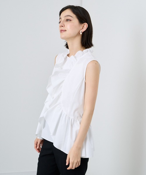 アナイ　半袖フリルブラウス ANAYI ブラウス シャツ ストレッチローンフリルペプラム