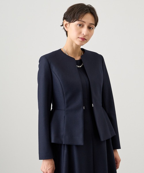 ジャケット ノーカラージャケット 「セットアップ対応商品」ウールツイルジャージペプラムジャケット レディース