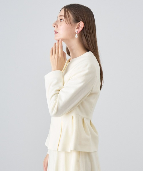 ANAYI ペプラム フリル リネンライク ノーカラージャケット セットアップ ANAYI ペプラム フリル リネンライク ノーカラージャケット