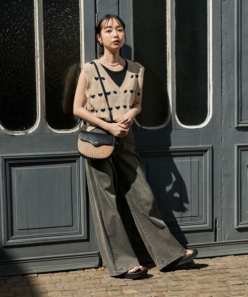 レディース ライン ノースリーブニット FREAK'S STORE ニット セーター ラインハート ノースリーブ