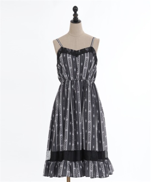 【美品】axes femme POETIQUEレースのリボン付きフレアワンピース axes femme POETIQUE ワンピース レースアップリボンキャミ