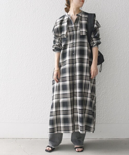 SHIPS any ワンピース any:「洗濯機可能」ペール チェック ヨーク