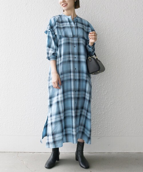 SHIPS any ワンピース any:「洗濯機可能」ペール チェック ヨーク