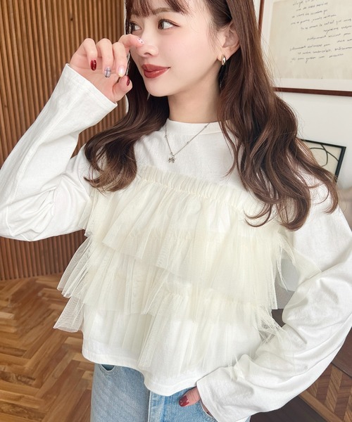ボリュームフリルヘムドッキングクロップドTシャツ≪手洗い可能≫ MAYSON GREY｜ボリュームフリルヘムドッキングクロップドTシャツ