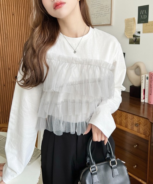 moment+ tシャツ フリルチュールドッキングロンT レディース