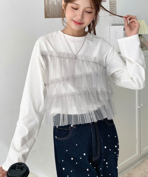 moment+ tシャツ フリルチュールドッキングロンT レディース