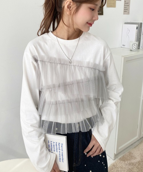 moment+ tシャツ フリルチュールドッキングロンT レディース