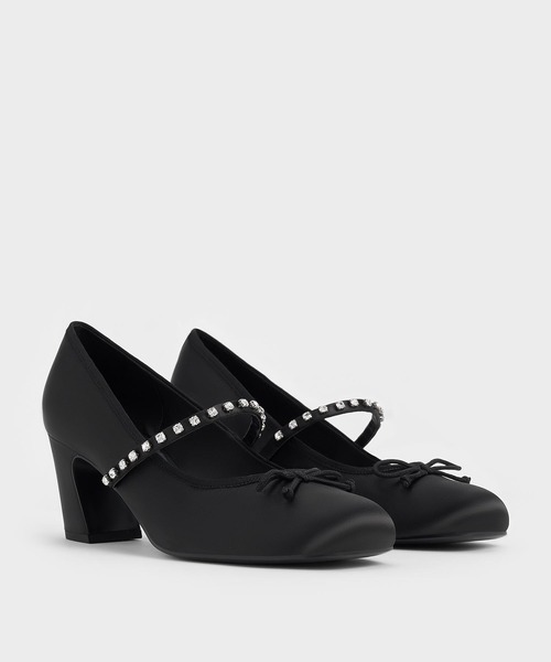 CHARLES ＆ KEITH パンプス サテン ジェムエンベリッシュドボウ