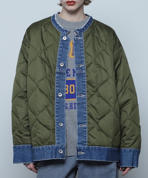 キルティング デニムジャケット ボア 切り替え レイヤード gジャン