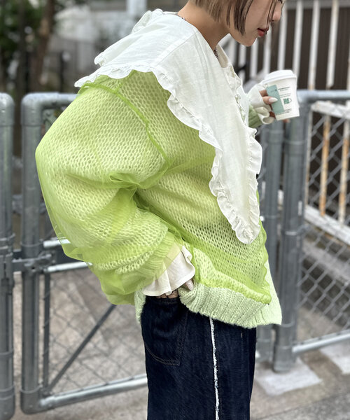 w closet カーディガン 「4色展開」チュールニットカーディガン