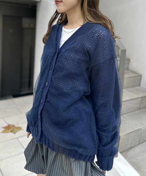 w closet カーディガン 「4色展開」チュールニットカーディガン