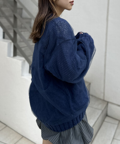 w closet カーディガン 「4色展開」チュールニットカーディガン