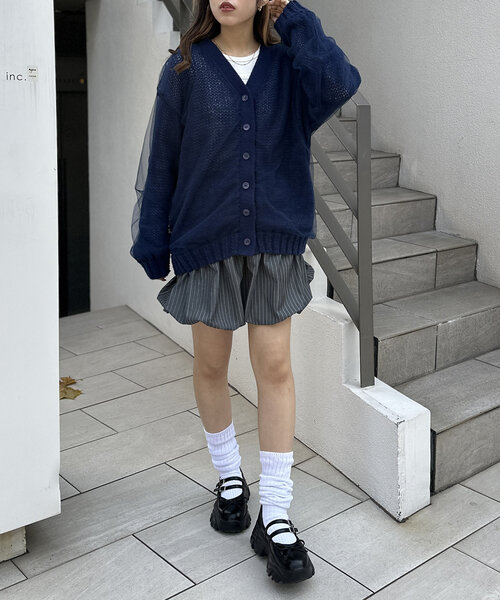 w closet カーディガン 「4色展開」チュールニットカーディガン