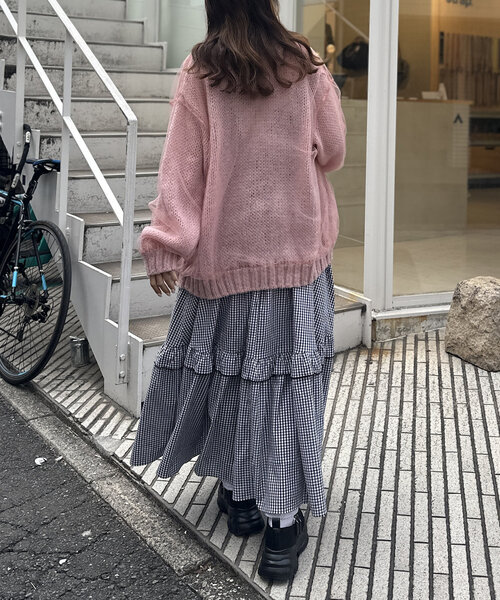 w closet カーディガン 「4色展開」チュールニットカーディガン