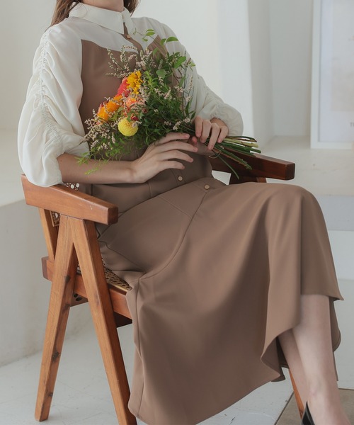 haremode ドレス シャツ風ギャザー袖マーメイドドレス オケージョン