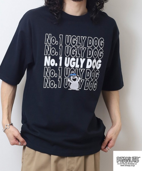 PEANUTS tシャツ ロゴ柄へビーウエイトドロップショルダーT