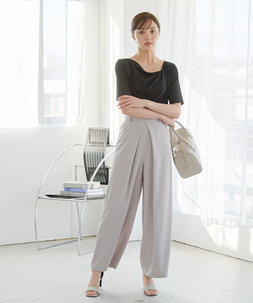 Andemiu スラックス パンツ フロントタックワイドパンツ450909