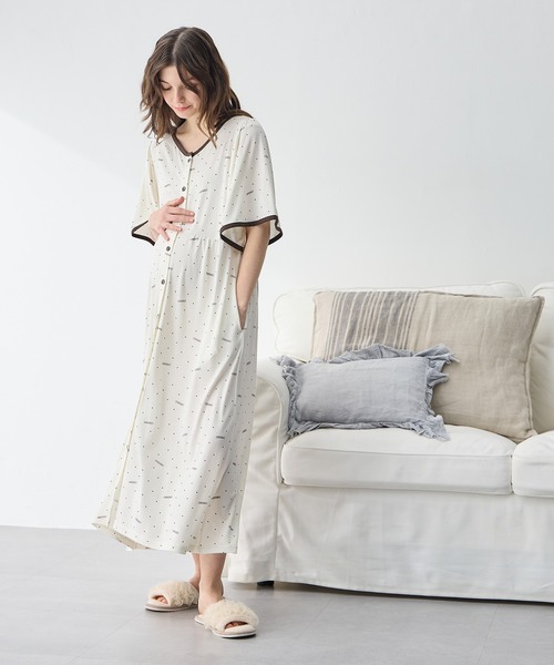 ピアリマーマのネグリジェ ナルエー パジャマ シュークリームガーゼRクラシカルドレス ルーム