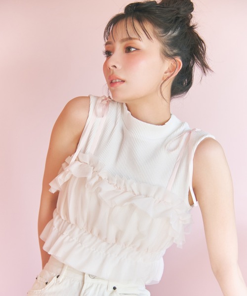 tシャツ チュールビスチェｘノースリカットソー レディース